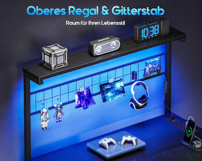 Coleshome Gamingbureau met led, omkeerbare gamingtafel met laden en stopcontacten, hoekbureau met opbergruimte (zwart, 110 x 80 cm)