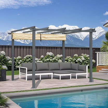 Angel Living Aluminium Pergola with Retractable Roof, Elegantly Designed Pavilion, Arbor with Water and UV Resistant Polyester Cloth, for Outdoor Use (Beige, 3x3m) - QUORE