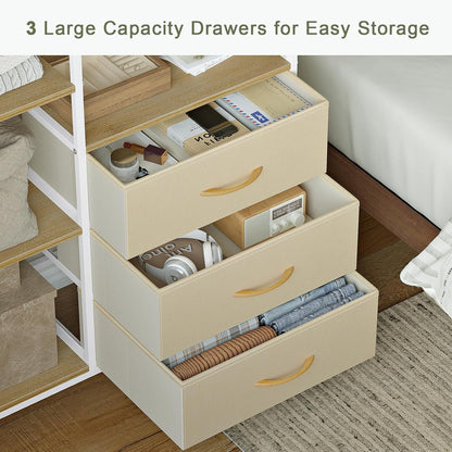Kledingrek – Garderoberek – Open Kast – Kledinghouder – Kledingwagen Beige – Stalen Frame – 3 Lades Met Wieltjes En Haken