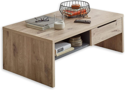Salontafel – Koffietafel – Woonkamertafel – Bijzettafel – Tafel met Laden – Modern Design – Viking Eikenhout – 110x40x65 cm – Veel Opbergruimte