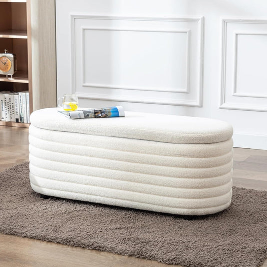 Opbergbank – Opbergbank – Zitbank – Bank met Opbergruimte – Witte Teddy Bank – Compact Formaat – Comfortabele Zitting - QUORE