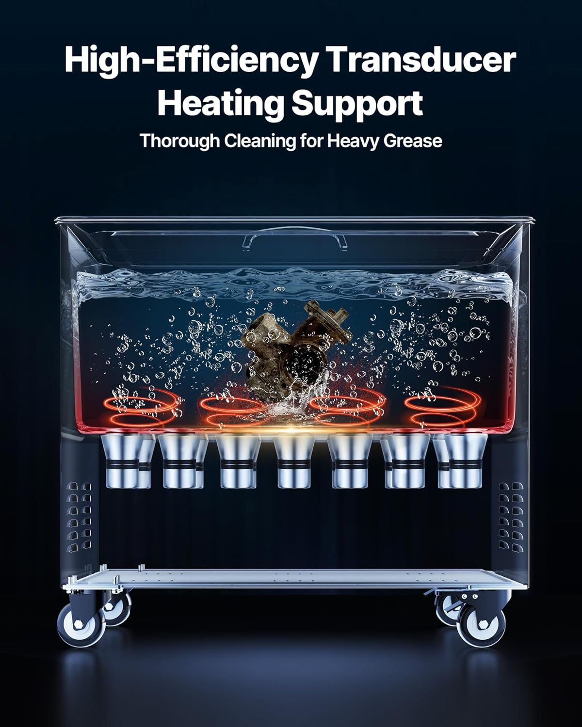 VEVOR Ultrasone reiniger, 50 liter, professionele ultrasone reinigingsmachine met reinigingsmand en digitaal display, roestvrij staal, 840 W, 40 kHz met wielen voor onderdelen, carburateur