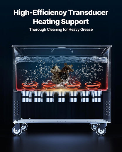 VEVOR Ultrasone reiniger, 50 liter, professionele ultrasone reinigingsmachine met reinigingsmand en digitaal display, roestvrij staal, 840 W, 40 kHz met wielen voor onderdelen, carburateur
