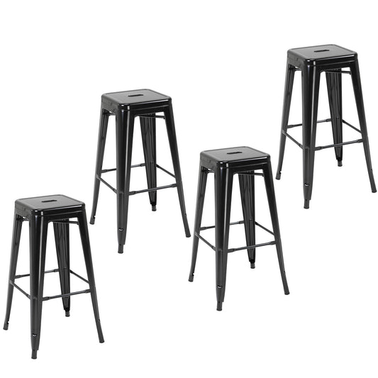 Barstoel – Barkruk – Barstoel Kruk – Keukenkruk – Industrial Barkruk – Set Van 4 – Stapelbaar – Metaal – Zithoogte 76 cm – Zwart