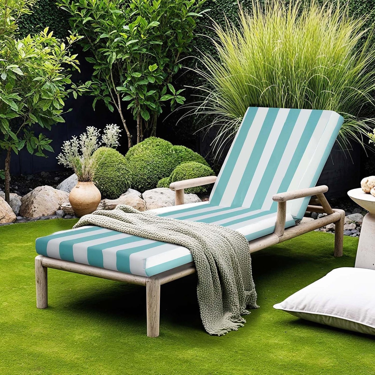 Loungekussen Voor Ligstoelen – Tuinkussen – Ligstoelkussen – Strandkussen – Tuinmeubelkussen – Waterafstotend en Lichtbestendig – Verstelbare Riemen en Antislipkoord – Set Van 2 – 2032 X 660 X 98 MM