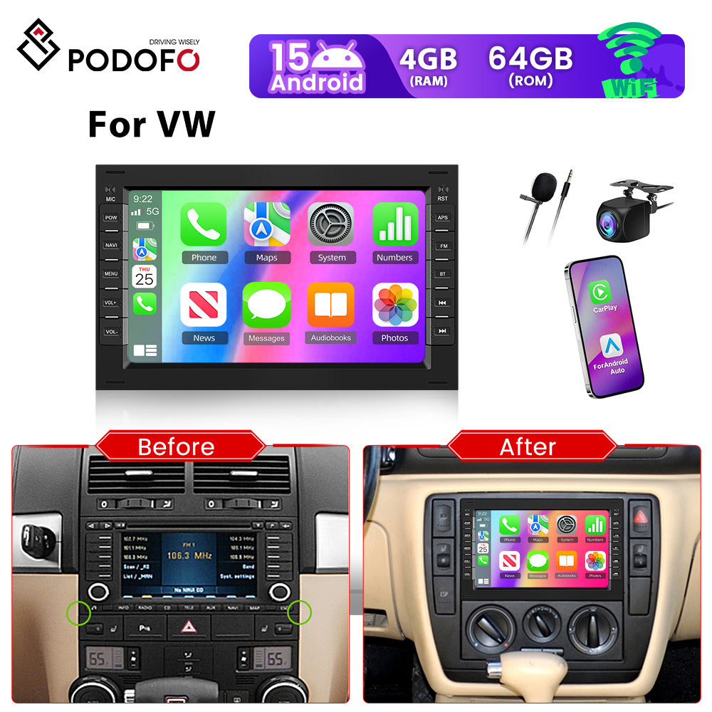 Android Car Stereo – Autoradio – Multimedia Systeem – Navigatie – Touchscreen – 7 Inch HD Scherm – 4G+64G Opslag – Wireless CarPlay & Android Auto – Inclusief AHD Achteruitrijcamera en Microfoon