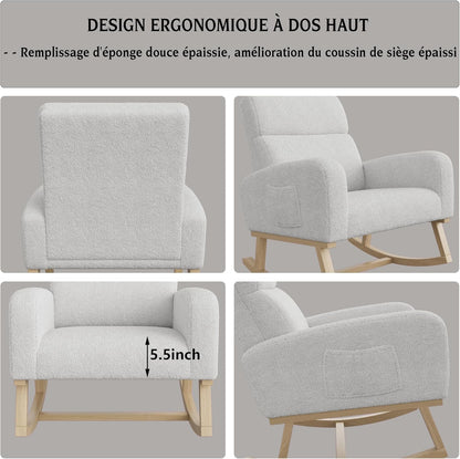 Schommelstoel – Relaxstoel – Hangstoel – Voedstoel – Leunstoel – Lichtgrijs – Ergonomisch Ontwerp – Zachte Teddy Stof
