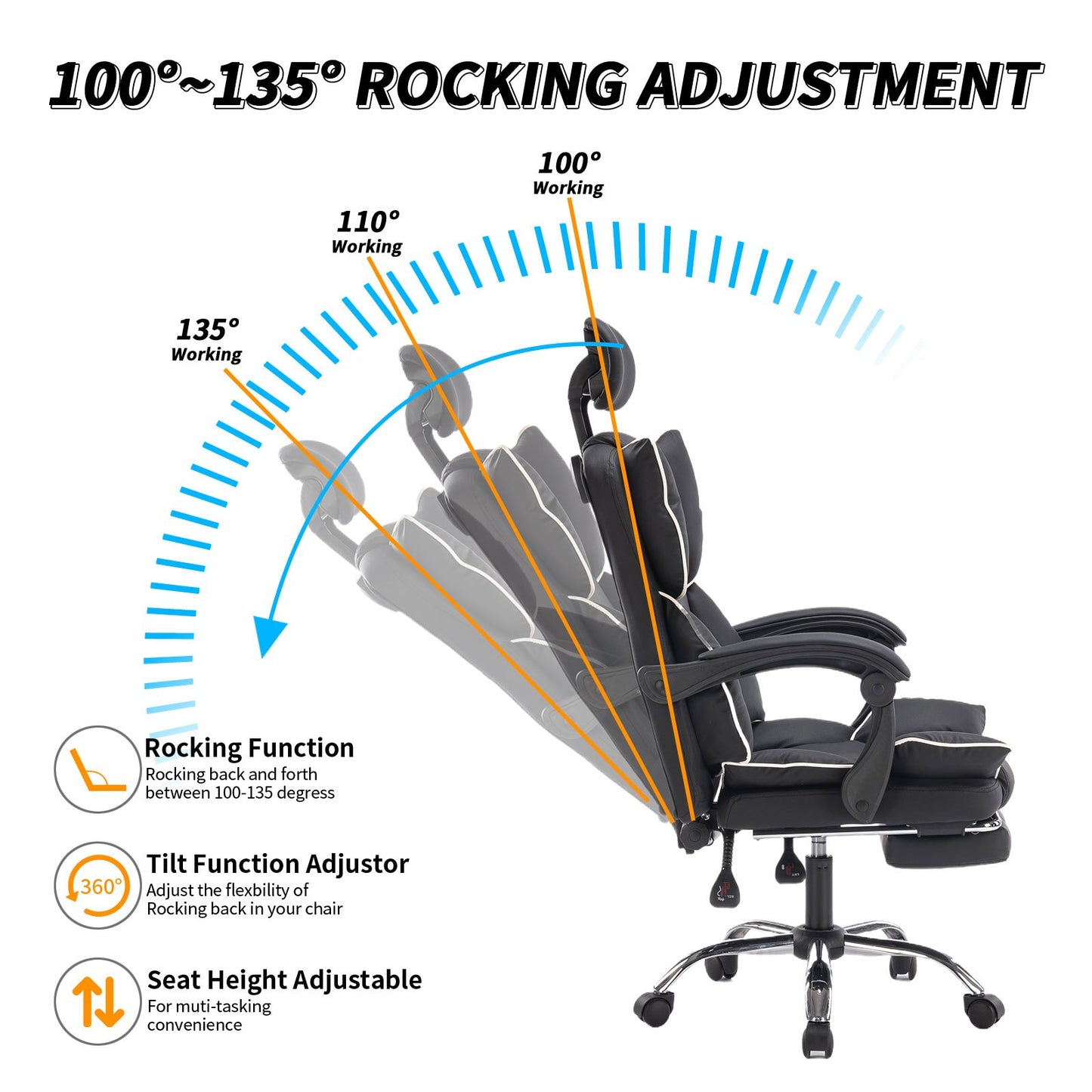 Executive Office Chair with Foot Rest High Back Office Chair Computer Gaming Chairs Black
