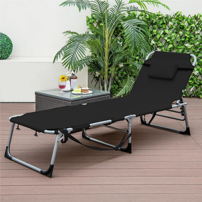 Zonnebed – Ligstoel – Tuinbed – Strandstoel – Relaxstoel – Verstelbare Rugleuning en Voetsteun – Afneembare Kussen en Zwart Design