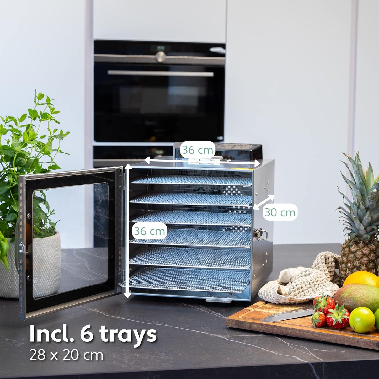 Voedseldroger roestvrij staal VITA5 Nobel S Droogoven • 6 Laags • 24-uurs timer • Temperatuur 30-90°C • 400 Watt • LED-bedieningspaneel • Dehydrator