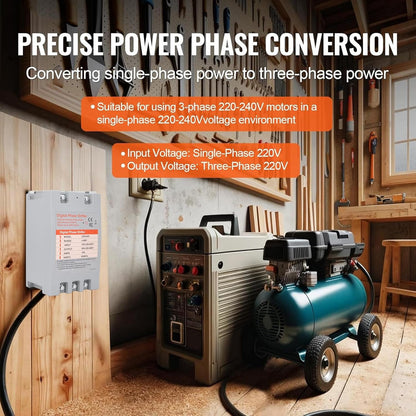 5 PK Digitale Faseconverter, Eenfase naar Driefase Omvormer voor Motorapparatuur, 9,8 x 5,9 x 5,3 inch, Energie-efficiënt, Compact Ontwerp