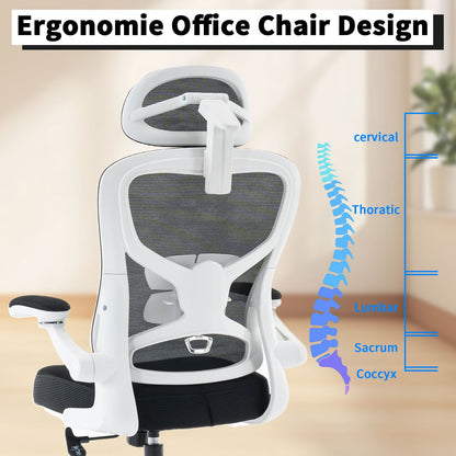Ergonomic Office Chair, Desk Chair with Adjustable Headrest, Armrests, Lumbar Support, Swivel Chair, Rocker Function, Mesh Executive Chair, Back-Friendly, Office Chair 150 kg