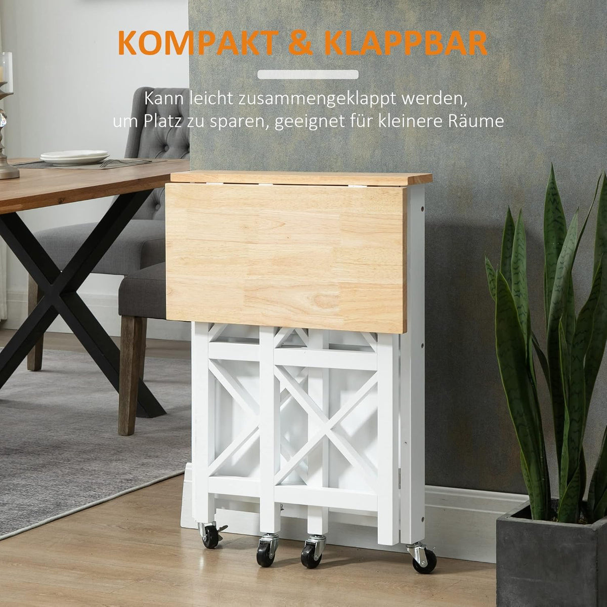 HOMCOM Kitchen trolley, serving trolley, serving trolley with shelf, 4 wheels, modern MDF, rubberwood, white, 60 x 40 x 84 cm - QUORE