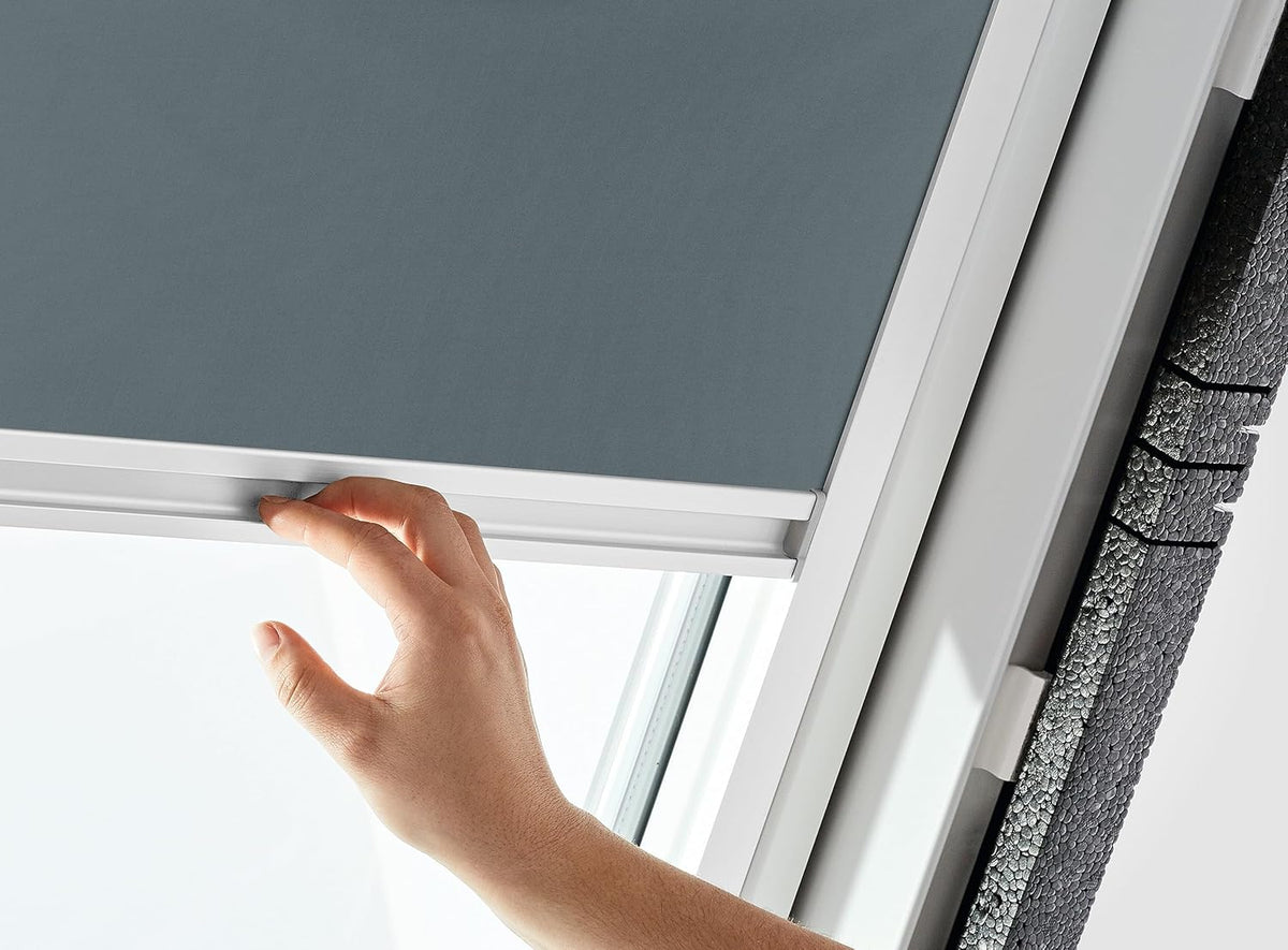 Original Roto Blackout Roller Blind ZRV Almost Complete Darkening, Guide Rail White for Roto Roof Windows Series Designo R4/R7 and Classic 43/73 with Size 065/118 | 06/11 Colour Dark Grey - QUORE