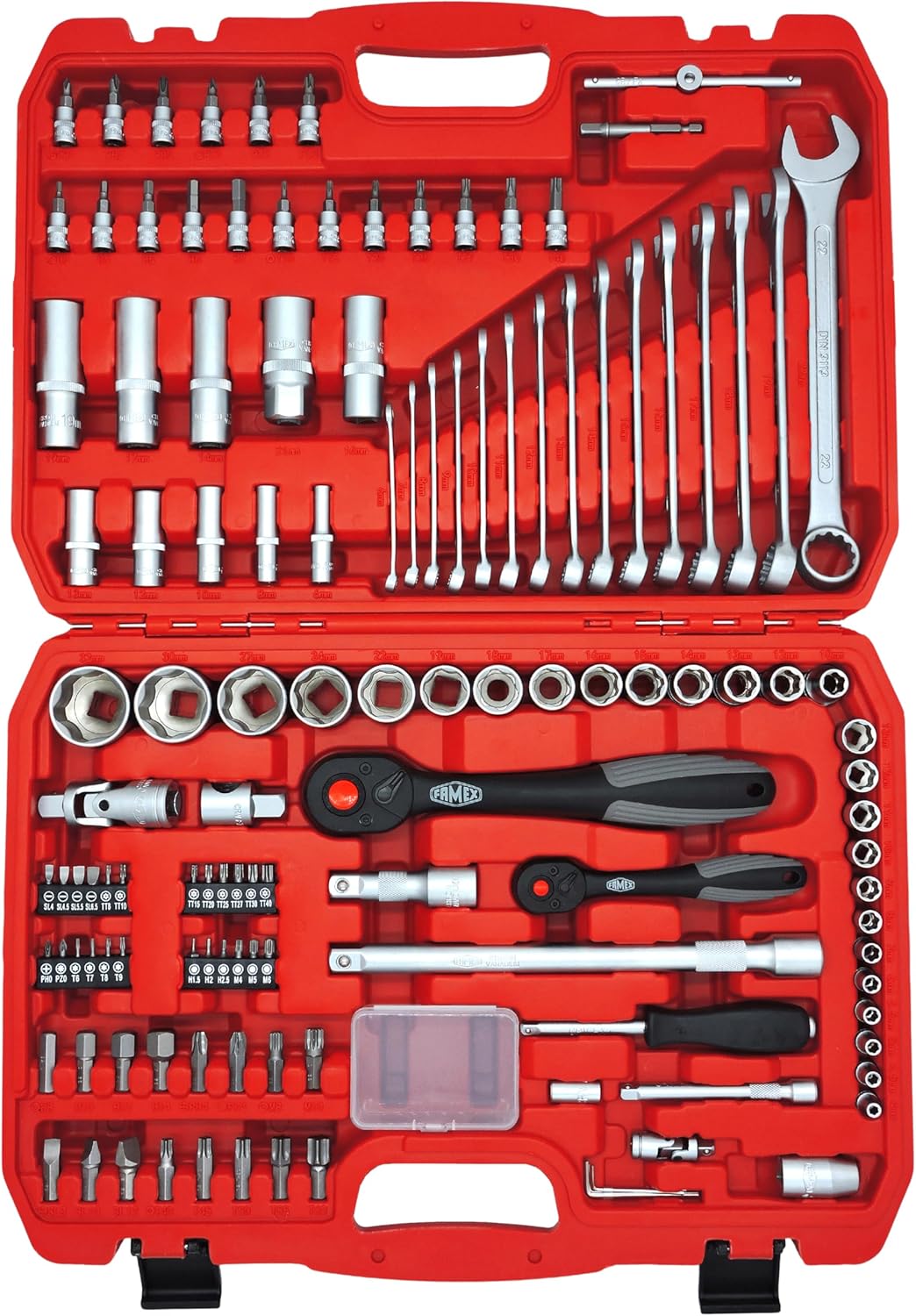 FAMEX 419-43 Professionele aluminium gereedschapskoffer, 191-/275-delig, met omvangrijke gereedschapsset en steeksleutelset 4-32 mm