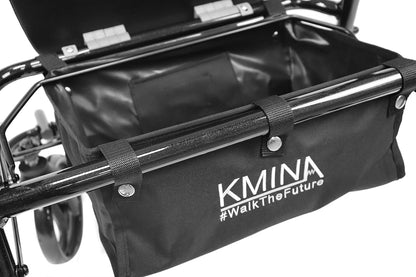 KMINA - Rollator rolstoel 2-in-1 gladde bodem, mand, senioren opvouwbaar, zwart
