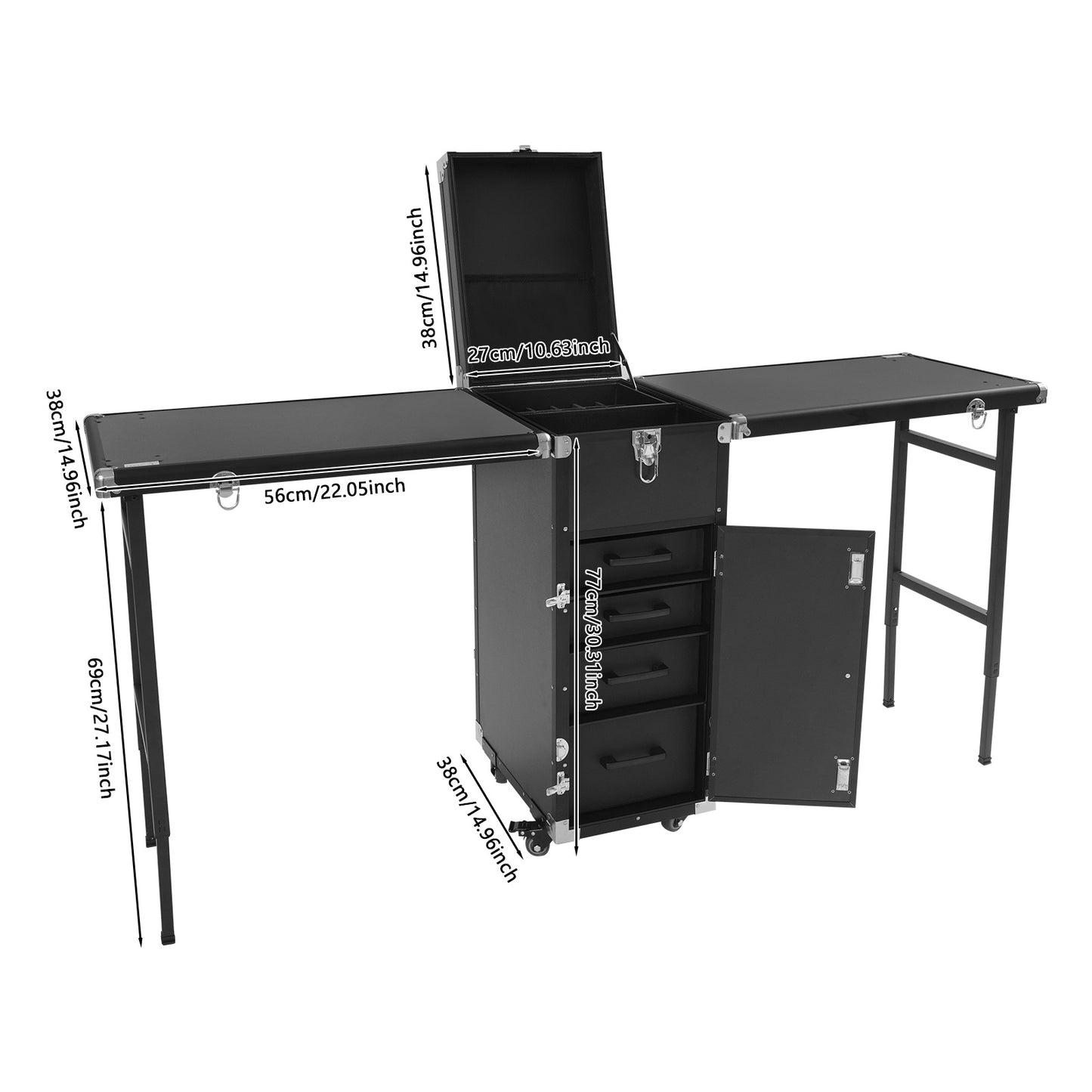 Inklapbare Nageltafel – Mobiele Manicure Tafel – Nagelstudio Werkbank – Beauty Tafel – Nageltools Organizer – Stevig Aluminium Frame – Met Wieltjes en Slot Rosa