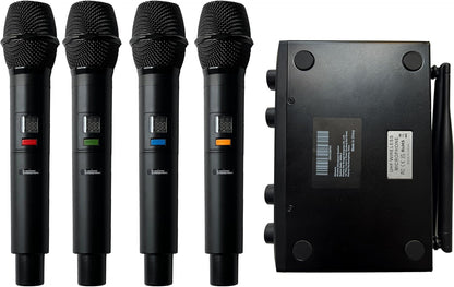 4-Kanaals Draadloos Microfoonsysteem – Draadloze Microfoonset – 4 Handmicrofoons – Karaoke Microfoonset – Spraakmicrofoon – UHF Digitaal – Bereik Tot 60 Meter