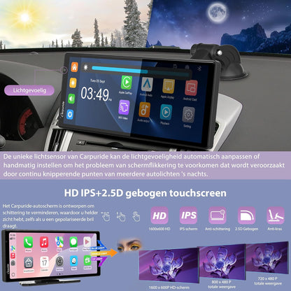 Draadloze CarPlay Android Auto – Auto Infotainmentsysteem – Touchscreen Navigatie – Handsfree Spraakbediening – Dashcam Systeem – 10,26 Inch HD IPS Scherm – 4K Voorcamera + 1080P Achtercamera