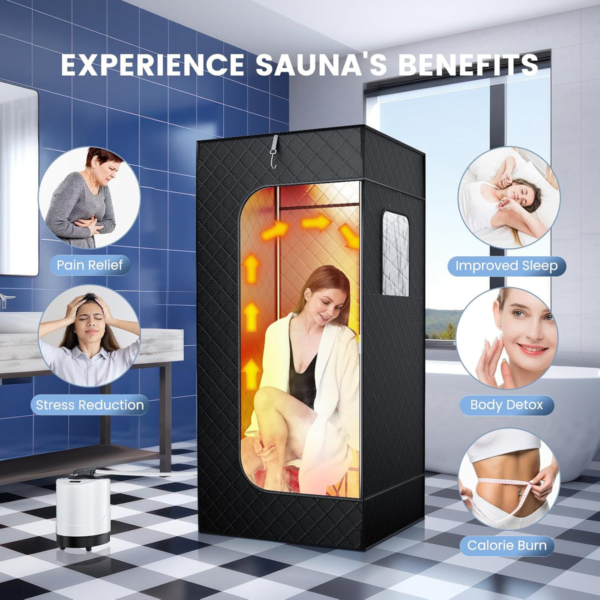 Saunakent, stoomsauna voor thuis, 3 minuten snel opwarmen en 9 warmtestanden, draagbare mobiele sauna met 2,6 l stoom, klapstoel, afstandsbediening, 180 x 80 x 80 cm