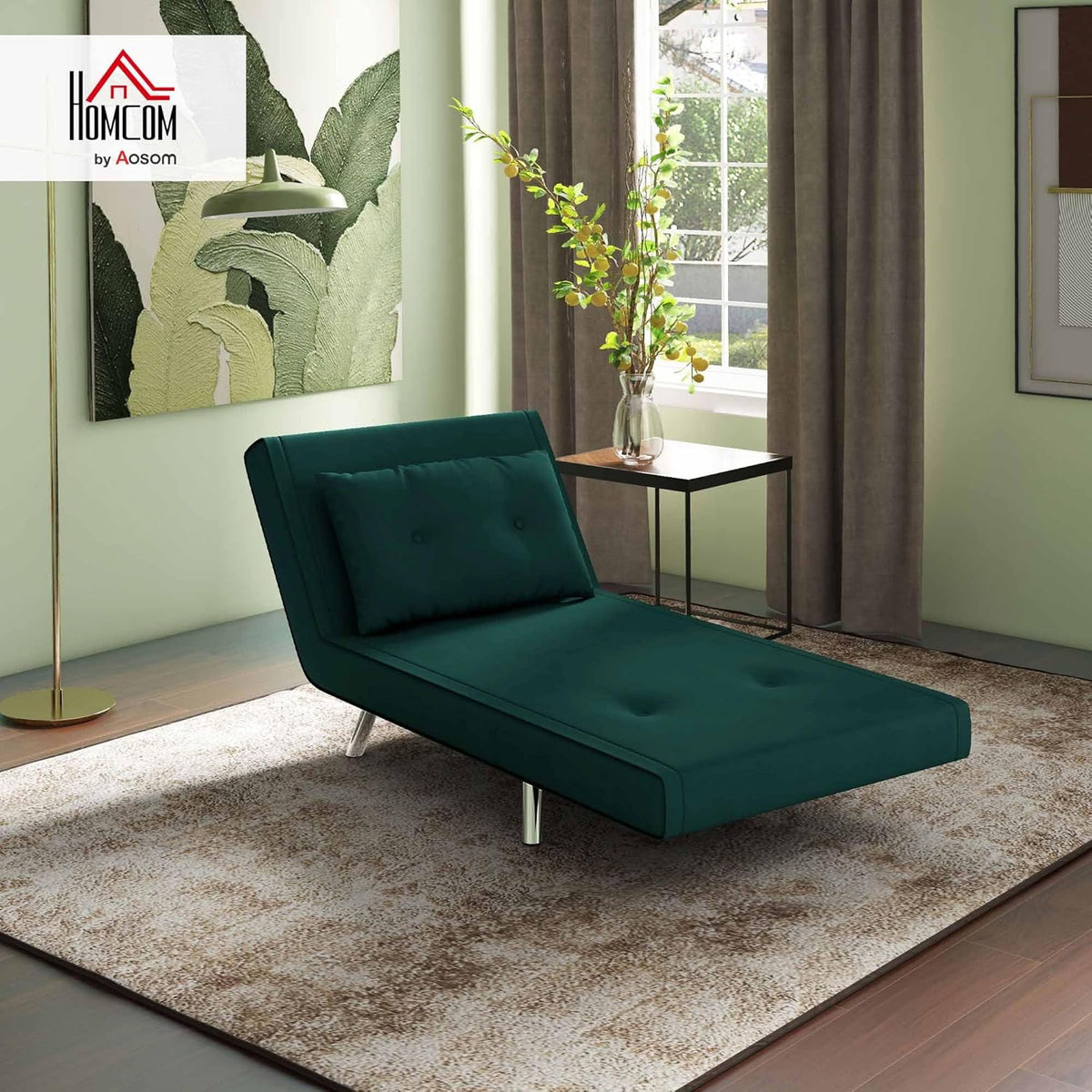 HOMCOM Slaapstoel, klapstoel met bedfunctie, enkele bank met kussen, logeerbed, gestoffeerde bank met fluwelen look, voor woonkamer, slaapkamer, donkergroen, 77 x 88 x 83 cm
