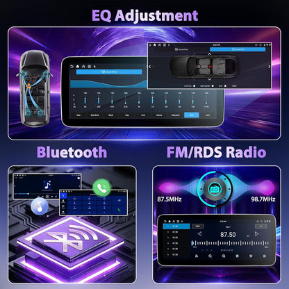2 Din 4G + 128G autoradio 12,3 inch 1280P stereo radio met Android 15 systeem, A-pple Carplay Android Auto GPS Bluetooth 5.0 WiFi FM/RDS 2USB inclusief AHD-camera voor achteruitrijcamera