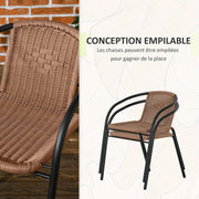 Tuinstoelen - Tuinmeubelenset - Tuin Eettafelstoelen - Rotan Bistroset - Moderne Stijl - Stapelbaar - Weerbestendig - Stabiel - Onderhoudsvriendelijk - 50 x 72 cm Tafel - 56 x 58 x 72.5 cm Stoel - Bruin