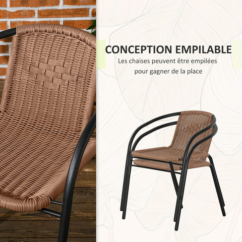 Tuinstoelen - Tuinmeubelenset - Tuin Eettafelstoelen - Rotan Bistroset - Moderne Stijl - Stapelbaar - Weerbestendig - Stabiel - Onderhoudsvriendelijk - 50 x 72 cm Tafel - 56 x 58 x 72.5 cm Stoel - Bruin