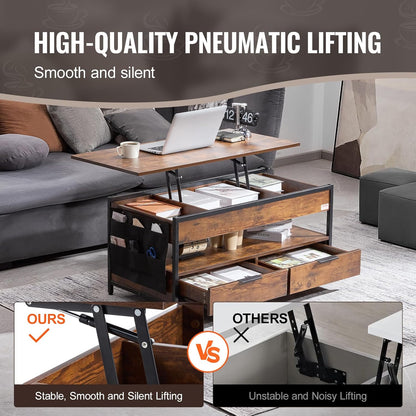 Koffietafel - Table - Coffe table - Living Room Table - Lift Top salontafel - tafel met extra opbergruimte - omklapbare salontafel voor de woonkamer - 39.4in - Bruin - 65.81lbs