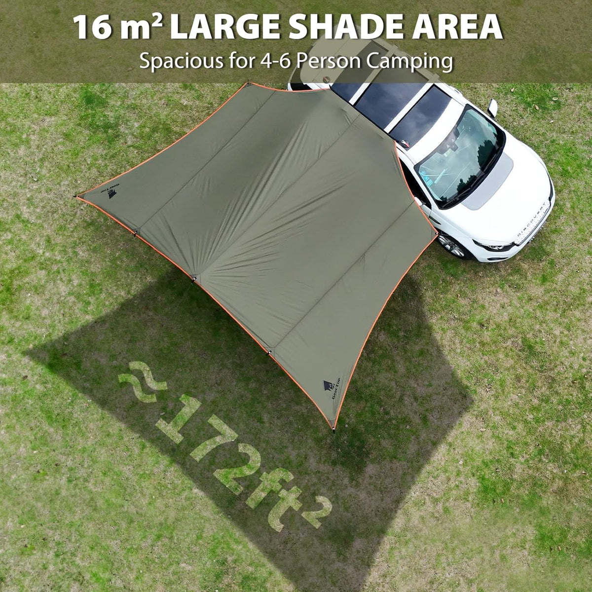 GEERTOP 3,5 x 5,8 m Automarkise Zonnescherm, Waterdicht 3000 mm Grote voortent auto met 2 stangen, Waterafstotend Zonnedak voor autocamping, SUV, MPV, Camper