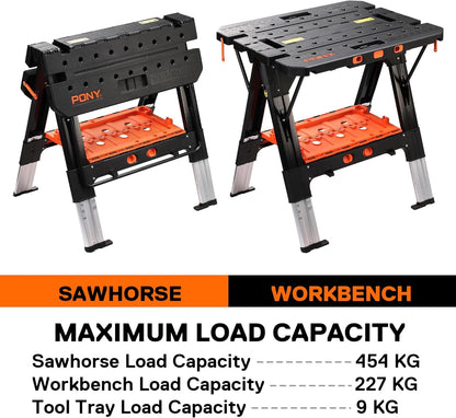 Opvouwbare Werkbank – Zaagbok – Klusbank – Werktafel – Zaagpaard – 2-in-1 Multifunctioneel – 227 kg Werkbelasting & 6 Verstelbare Hoogtes
