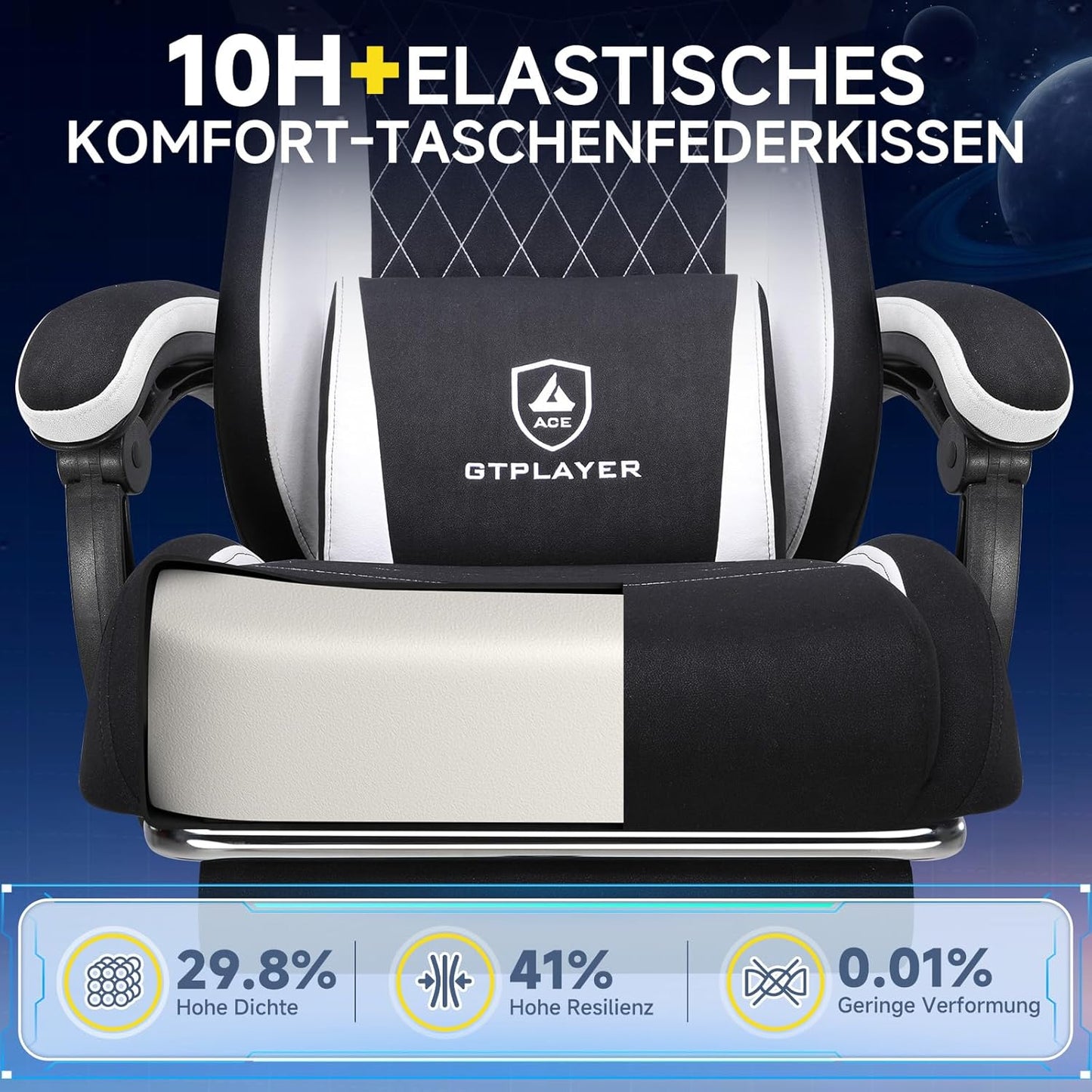 Gamingstoel – Gamestoel – Bureaustoel – PC Stoel – Ergonomische Stoel – Ademend Textiel – Verstelbare Rugleuning Tot 150° – Zwarte Stoffering