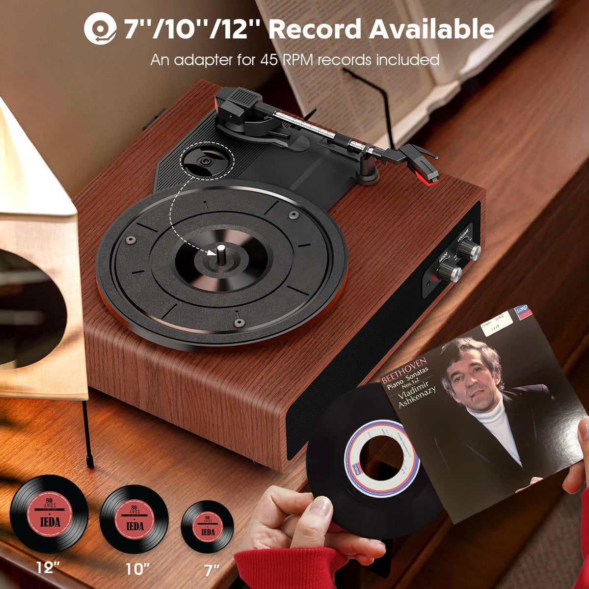 Platenspeler – Draaitafel – Vinylspeler – Grammofoon – LP Speler – Kastanjebruin – Bluetooth In/Uit – Ingebouwde Stereo-Luidsprekers