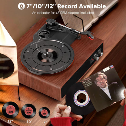 Platenspeler – Draaitafel – Vinylspeler – Grammofoon – LP Speler – Kastanjebruin – Bluetooth In/Uit – Ingebouwde Stereo-Luidsprekers