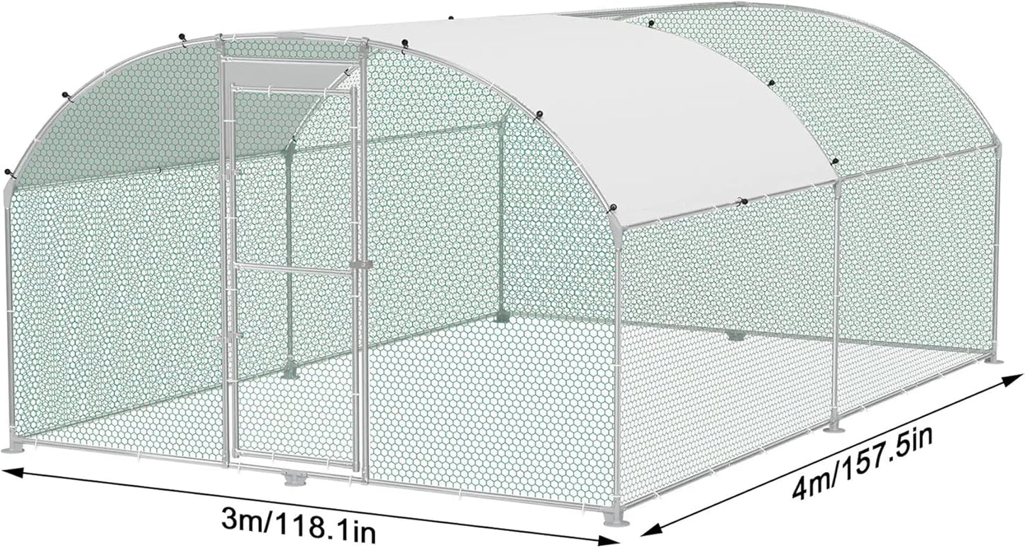 Chicken Coop, Metal Enclosure, Poultry House, Small Animals, Galvanized Steel Frame with PE Roof, Arch Mount, 3 x 4 m - QUORE