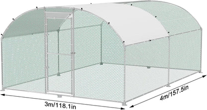 Chicken Coop, Metal Enclosure, Poultry House, Small Animals, Galvanized Steel Frame with PE Roof, Arch Mount, 3 x 4 m - QUORE