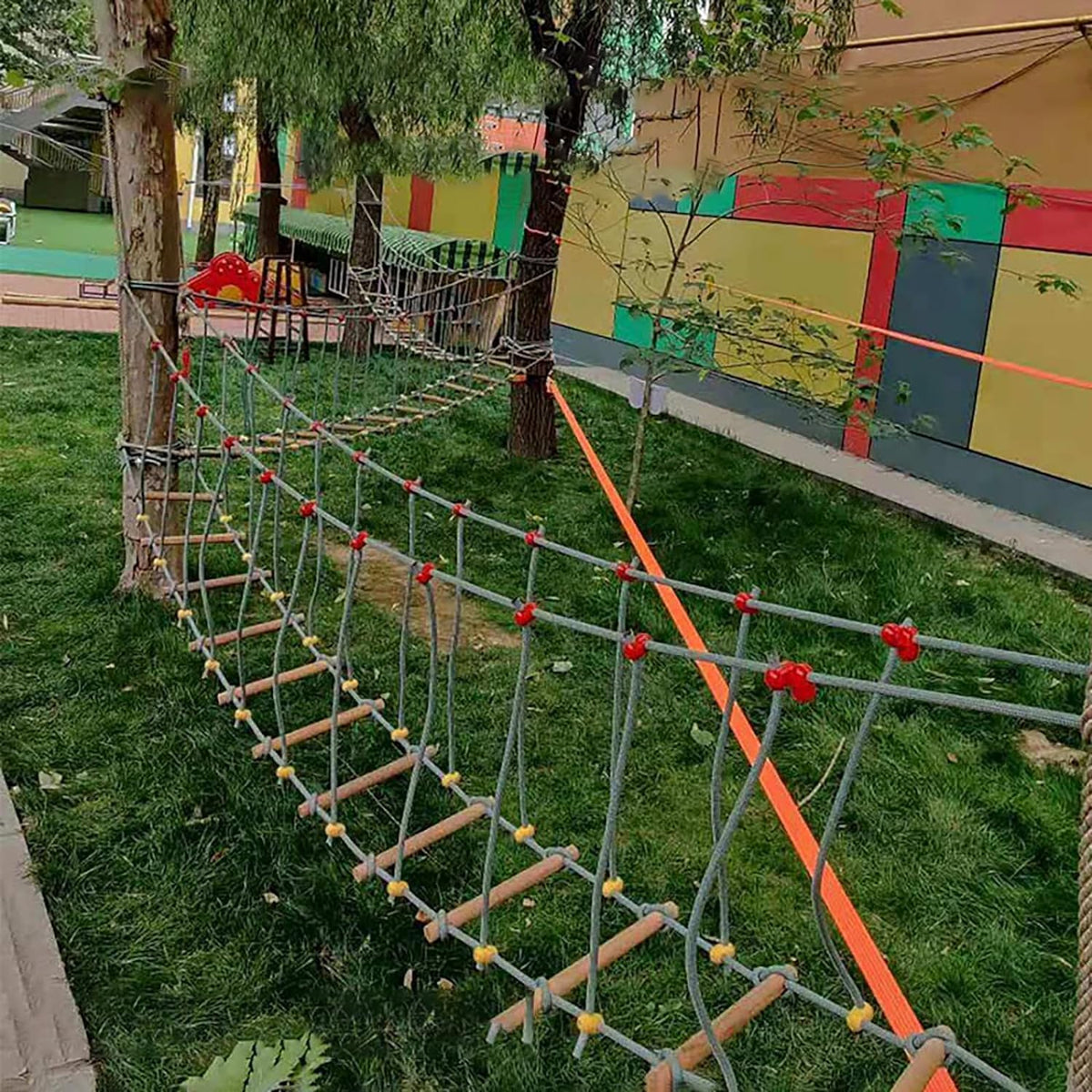 Kleuterschool outdoor brug swingende kinderen sport en fysieke fitness trainingsapparatuur Enige houten brug balance brug klimframe(Size:3m)
