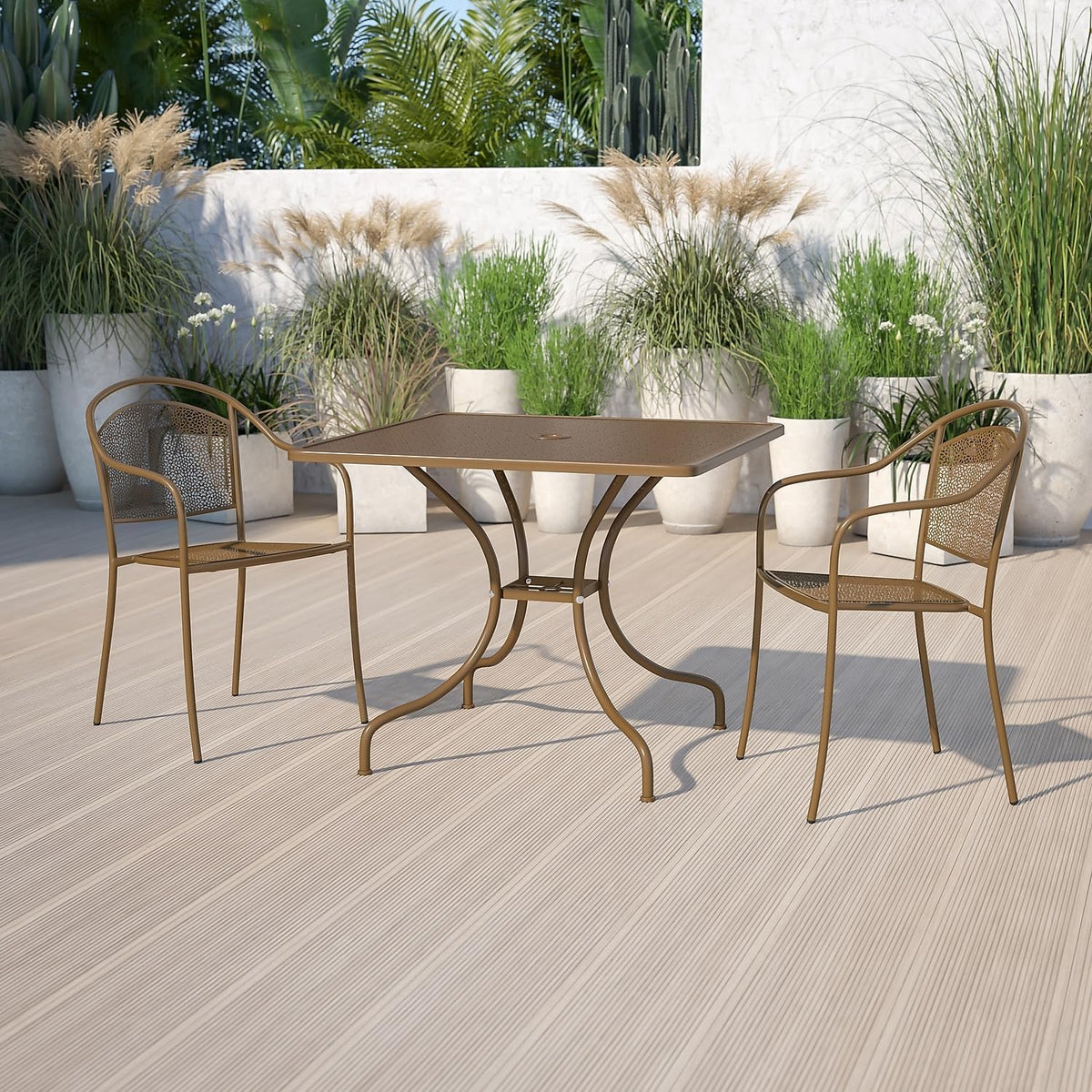 Flash Meubels 35,5'' Vierkant Binnen-Outdoor Staal Patio Tafel hedendaags 35.5"D x 35.5"W x 28.75"H Goud
