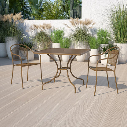 Flash Meubels 35,5'' Vierkant Binnen-Outdoor Staal Patio Tafel hedendaags 35.5"D x 35.5"W x 28.75"H Goud