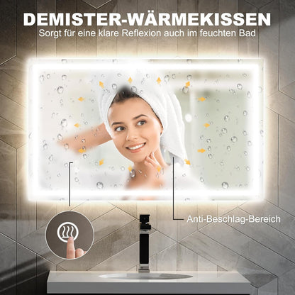 LED Badkamerspiegel – Spiegel met Verlichting – Touch LED Spiegel – Badkamerwandspiegel – Lichtspiegel – Anti-condens Functie – 100x60 cm Zilver