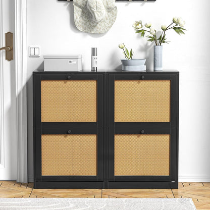 Schoenenkast – Schoenenrek – Schoenopbergkast – Schoenendisplay – Smalle Schoenenkast – Natuurlijk Rattan – Verstelbare Planken – Compact 51x23x84 cm – Wit