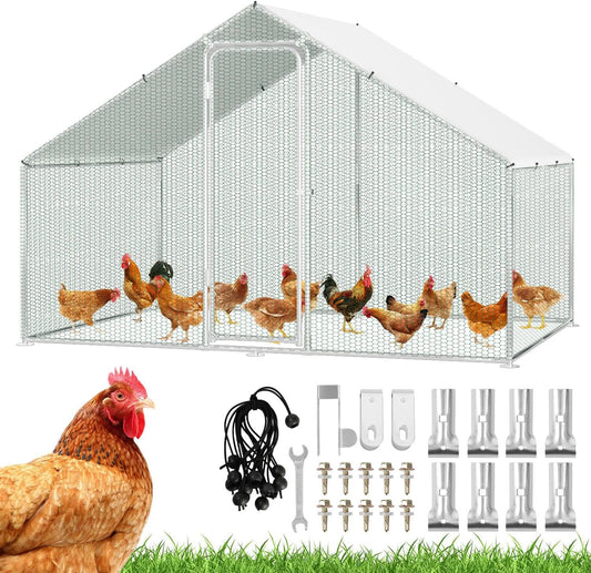 Chicken Coop Outdoor Enclosure 3 x 2 x 2 m with Safety Lock and Waterproof PE Colouring Cloth, Quick to Clean Free Run for Chickens, Bird Cages, Small Animals and Plants