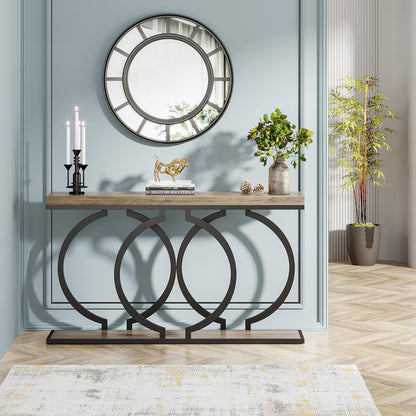Tribesigns Console Table, 140cm Industrial Entrance Table with Geometric Metal Frame, Narrow Long Wooden Accent Bench for Living Room, Entrance, Hallway, Vintage Grey