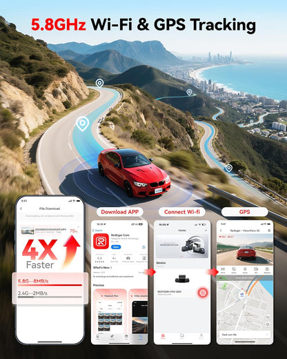 4-Kanaals 360° Dashcam – Autocamera – Rijcamera – Voertuigcamera – Panorama Dashcam – 2,5K Voor En Achter + 1080p Zijkanten – 5,8 GHz Wifi, Infrarood Nachtzicht & 128 GB Kaart