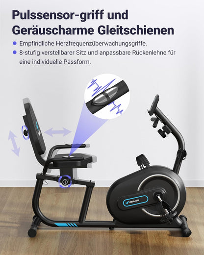 MERACH Ligergometer voor thuis met 8 verstelbare weerstandsniveaus, smart bluetooth, exclusieve app-connectiviteit, lcd-display, hartslagsensoren en verstelbare rugleuning
