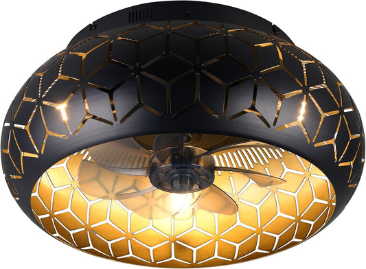 Reality Leuchten Fan BIDAR R61574031, matzwart/goud, metaal, 15 W, 3 x E27, apart schakelbaar