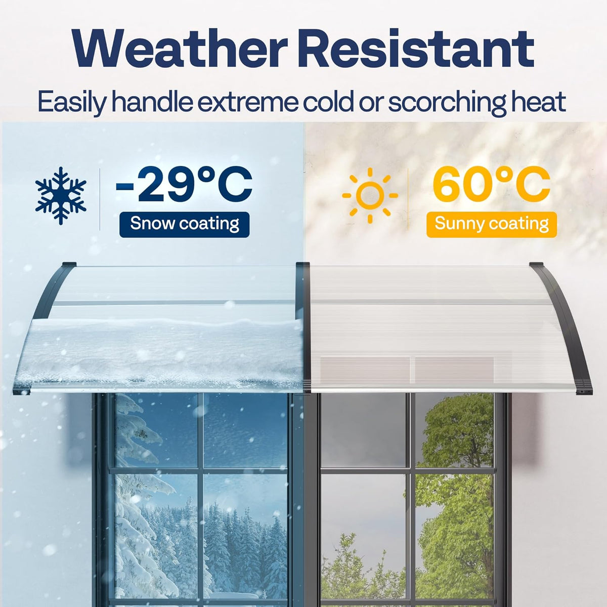 VIVOHOME Vensterdeur Luifel Transparant voor voordeur 100 x 300cm met aluminium frame en polycarbonaat luifel met boogzonwering en regenbescherming