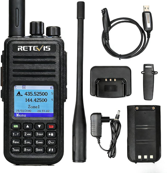 Retevis RT3S DMR Walkie Talkie GPS Dubbele Band 3000 Kanalen DTMF Opnamefunctie dubbele Timsleuf Digitaal Handzender Compatibel met MOTOTRBO TierI& II (1 Stuk, Zwart)