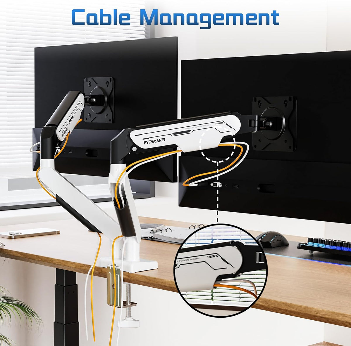 Fydeamer Dubbele monitorarm, zware gasveerbevestiging voor schermen van 17-32 inch tot 9 kg, volledig beweegbare bureausteun met VESA 75 x 75/100 x 100 mm compatibiliteit, wit