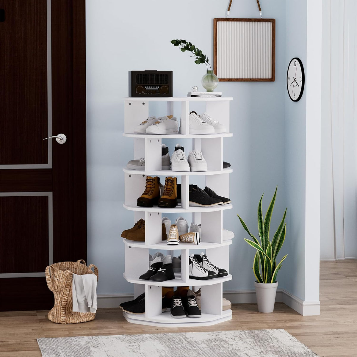 uyoyous Lazy Susan 6-Tier Rotating Shoe Cabinet, 360° Rotating Shoe Rack with 6 Levels, Modern Octagonal Design Shoe Case for Living Room, Bedroom, Entrance - QUORE